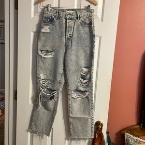 Light wash high rise ripped denim jeans